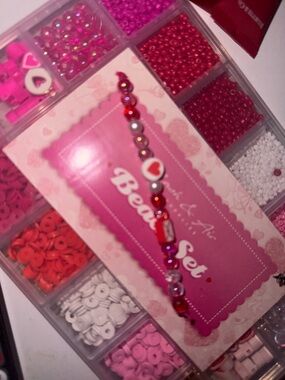 Handmade Pink & Red Bead keychain with Heart Accents